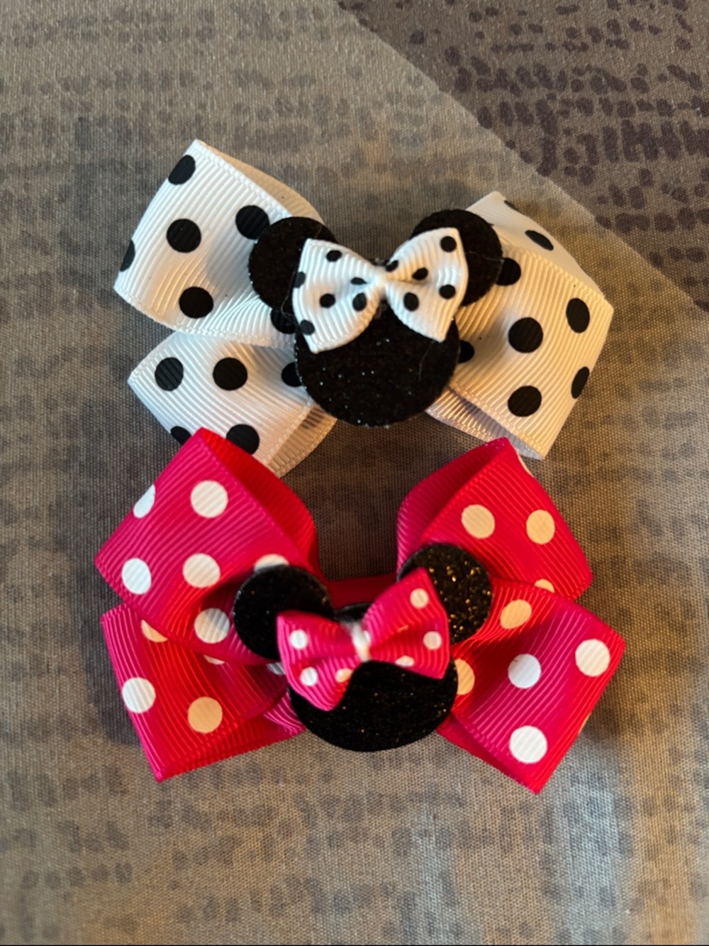 Girls Polka Dot Minnie Bow Hair Clips - White & Hot Pink